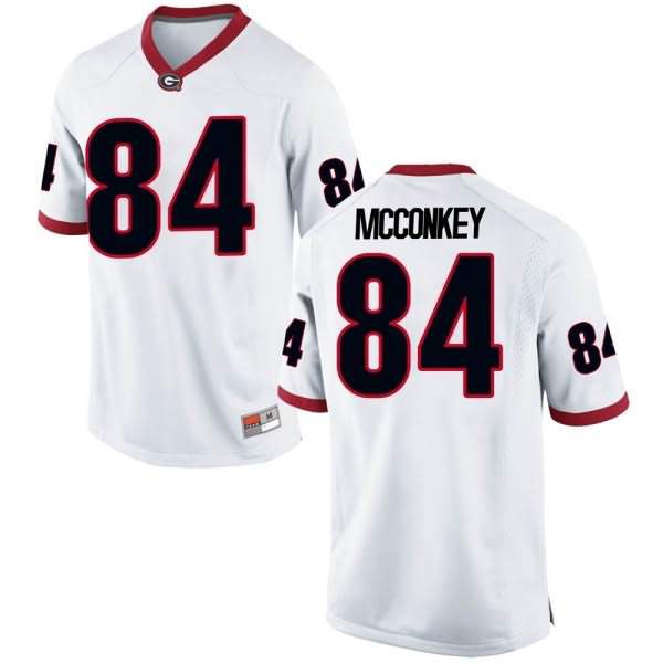 Men Georgia Bulldogs #84 Ladd McConkey White Replica College Football Jersey  219459-910 - Ladd McConkey Jersey 